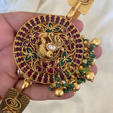 AD Stone Peacock Pendant Plain Hipbelt-Gold Green Bead -G6746